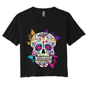 Dia De Los Muertos Sugar Skull Women's Crop Top Tee