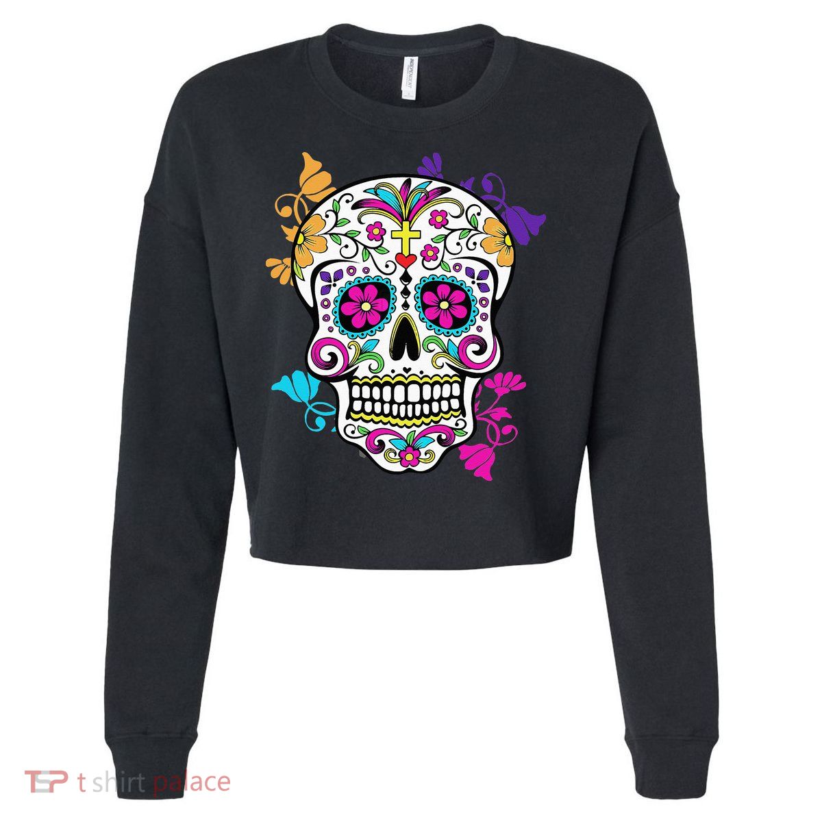 Dia De Los Muertos Sugar Skull Cropped Pullover Crew