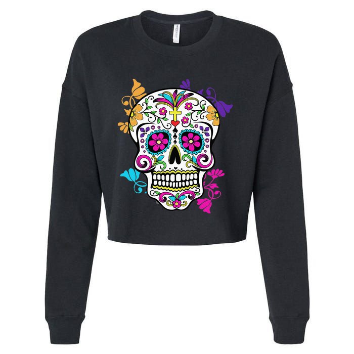 Dia De Los Muertos Sugar Skull Cropped Pullover Crew