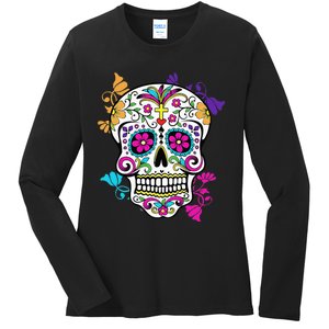 Dia De Los Muertos Sugar Skull Ladies Long Sleeve Shirt