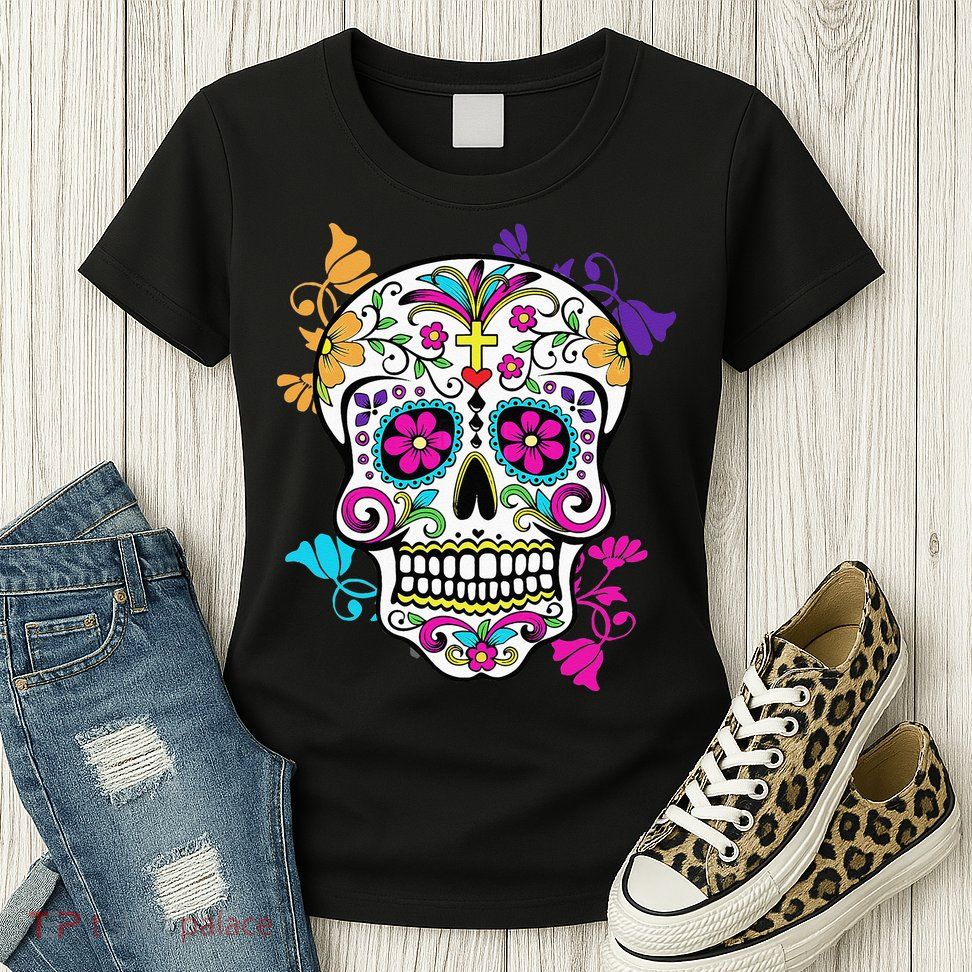 Dia De Los Muertos Sugar Skull Womens T-Shirt