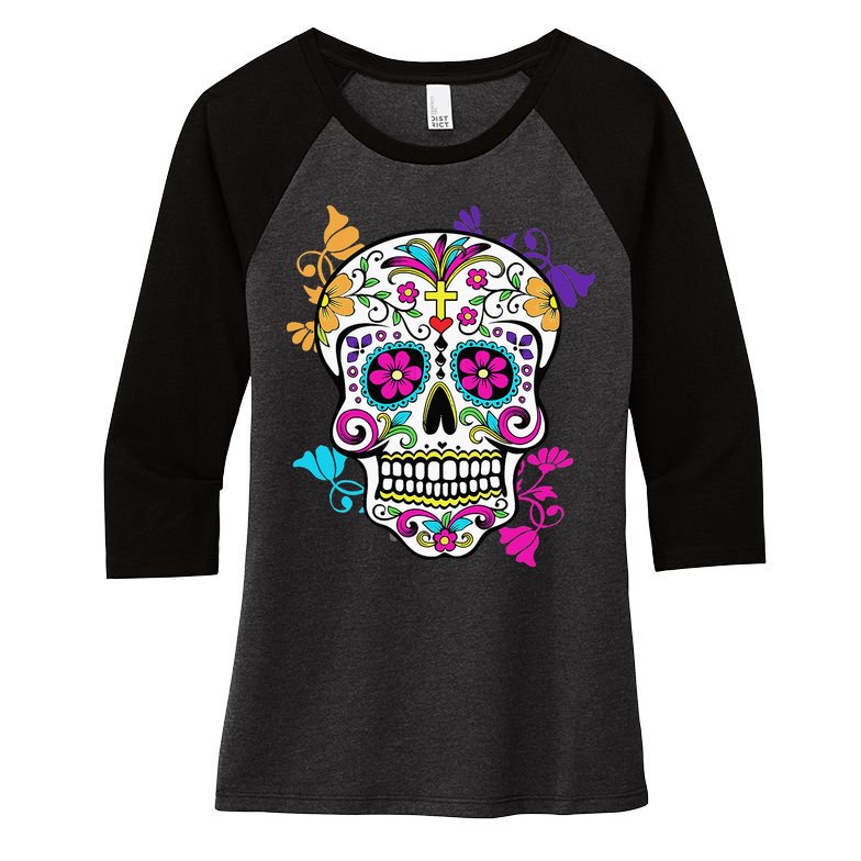 Dia De Los Muertos Sugar Skull Women's Tri-Blend 3/4-Sleeve Raglan Shirt