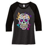 Dia De Los Muertos Sugar Skull Women's Tri-Blend 3/4-Sleeve Raglan Shirt