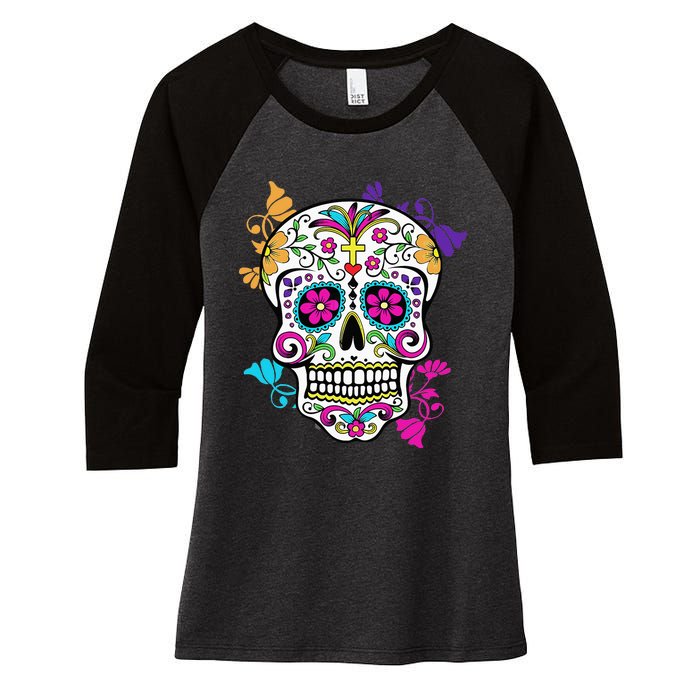 Dia De Los Muertos Sugar Skull Women's Tri-Blend 3/4-Sleeve Raglan Shirt