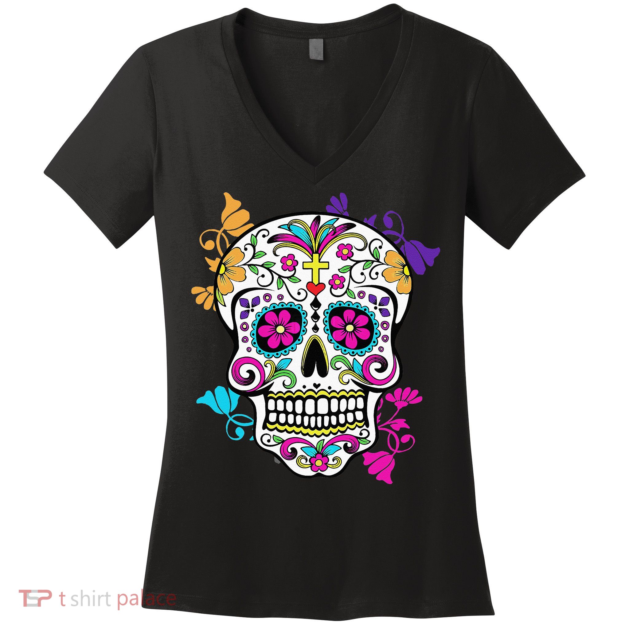 Dia De Los Muertos Sugar Skull Women's V-Neck T-Shirt