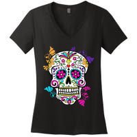 Dia De Los Muertos Sugar Skull Women's V-Neck T-Shirt