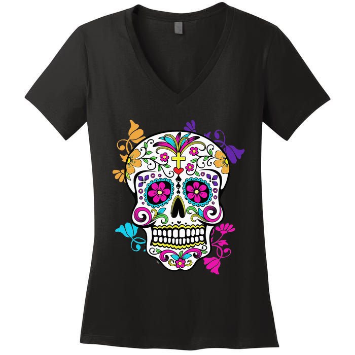 Dia De Los Muertos Sugar Skull Women's V-Neck T-Shirt