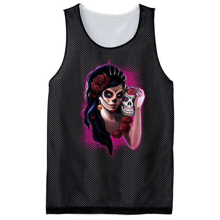 DíA De Los Muertos La Catrina Day Of The Dead Sugar Skull Mesh Reversible Basketball Jersey Tank