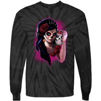 DíA De Los Muertos La Catrina Day Of The Dead Sugar Skull Tie-Dye Long Sleeve Shirt