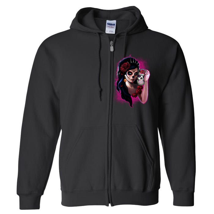 DíA De Los Muertos La Catrina Day Of The Dead Sugar Skull Full Zip Hoodie