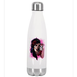 DíA De Los Muertos La Catrina Day Of The Dead Sugar Skull Stainless Steel Insulated Water Bottle