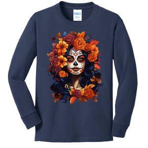 Dia De Los Muertos Mexican Sugar Skull Day Of The Dead Women Kids Long Sleeve Shirt