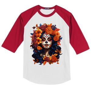 Dia De Los Muertos Mexican Sugar Skull Day Of The Dead Women Kids Colorblock Raglan Jersey