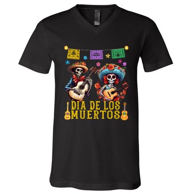 Dia De Los Muertos Costume Day Of The Dead Skeleton Dancing V-Neck T-Shirt