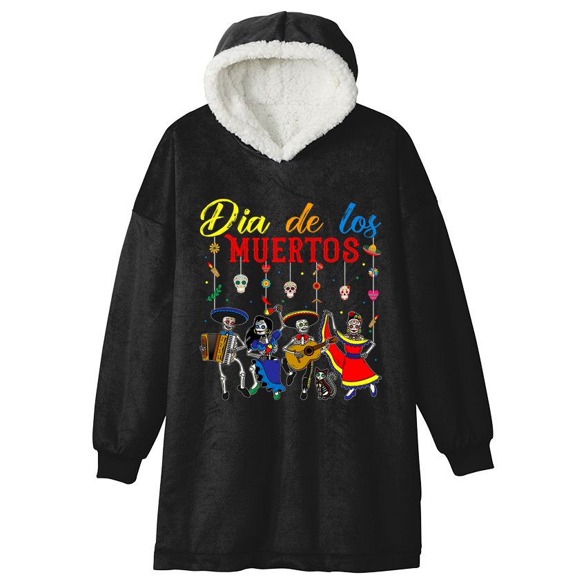 Dia De Los Muertos Day Of The Dead Mexican Skeleton Dancing Design Hooded Wearable Blanket