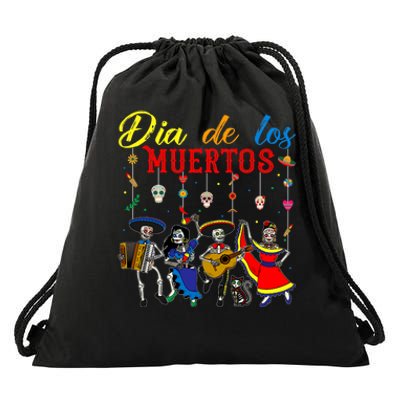 Dia De Los Muertos Day Of The Dead Mexican Skeleton Dancing Design Drawstring Bag