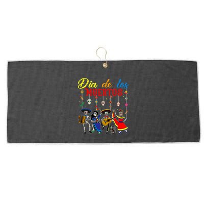 Dia De Los Muertos Day Of The Dead Mexican Skeleton Dancing Design Large Microfiber Waffle Golf Towel