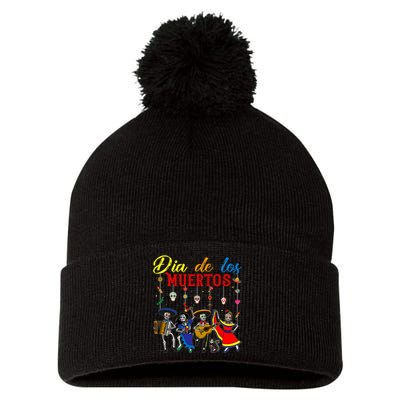 Dia De Los Muertos Day Of The Dead Mexican Skeleton Dancing Design Pom Pom 12in Knit Beanie