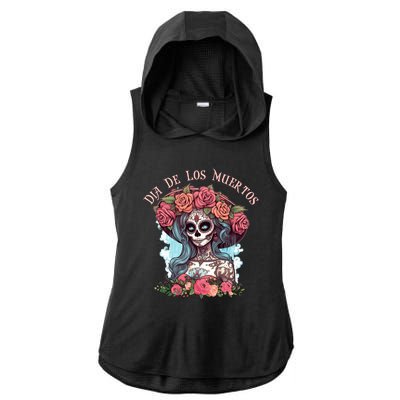 Dia De Los Muertos Floral Woman Ladies PosiCharge Tri-Blend Wicking Draft Hoodie Tank