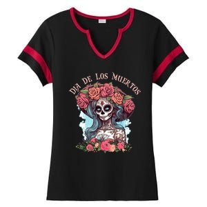 Dia De Los Muertos Floral Woman Ladies Halftime Notch Neck Tee