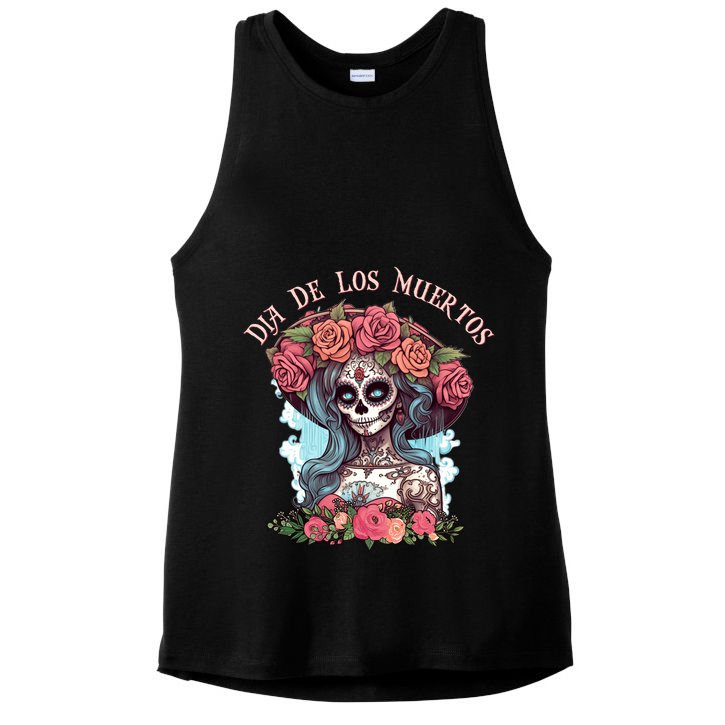 Dia De Los Muertos Floral Woman Ladies PosiCharge Tri-Blend Wicking Tank