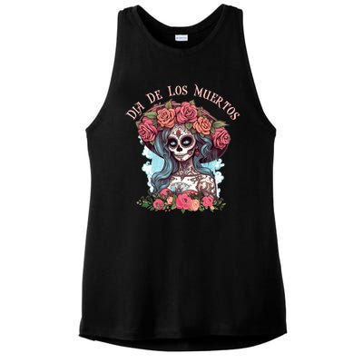 Dia De Los Muertos Floral Woman Ladies PosiCharge Tri-Blend Wicking Tank