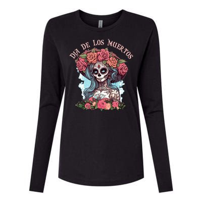 Dia De Los Muertos Floral Woman Womens Cotton Relaxed Long Sleeve T-Shirt