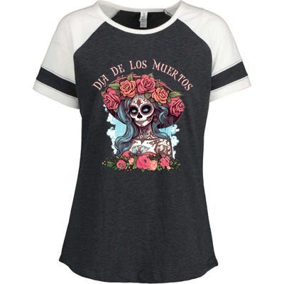 Dia De Los Muertos Floral Woman Enza Ladies Jersey Colorblock Tee