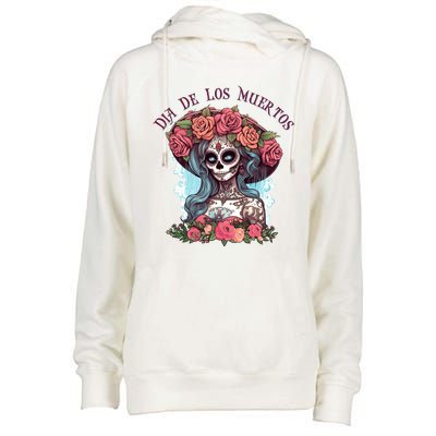 Dia De Los Muertos Floral Woman Womens Funnel Neck Pullover Hood