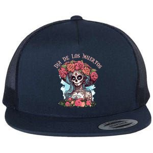 Dia De Los Muertos Floral Woman Flat Bill Trucker Hat