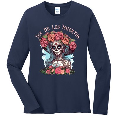 Dia De Los Muertos Floral Woman Ladies Long Sleeve Shirt