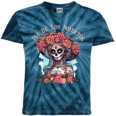 Dia De Los Muertos Floral Woman Kids Tie-Dye T-Shirt