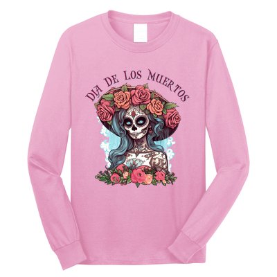 Dia De Los Muertos Floral Woman Long Sleeve Shirt