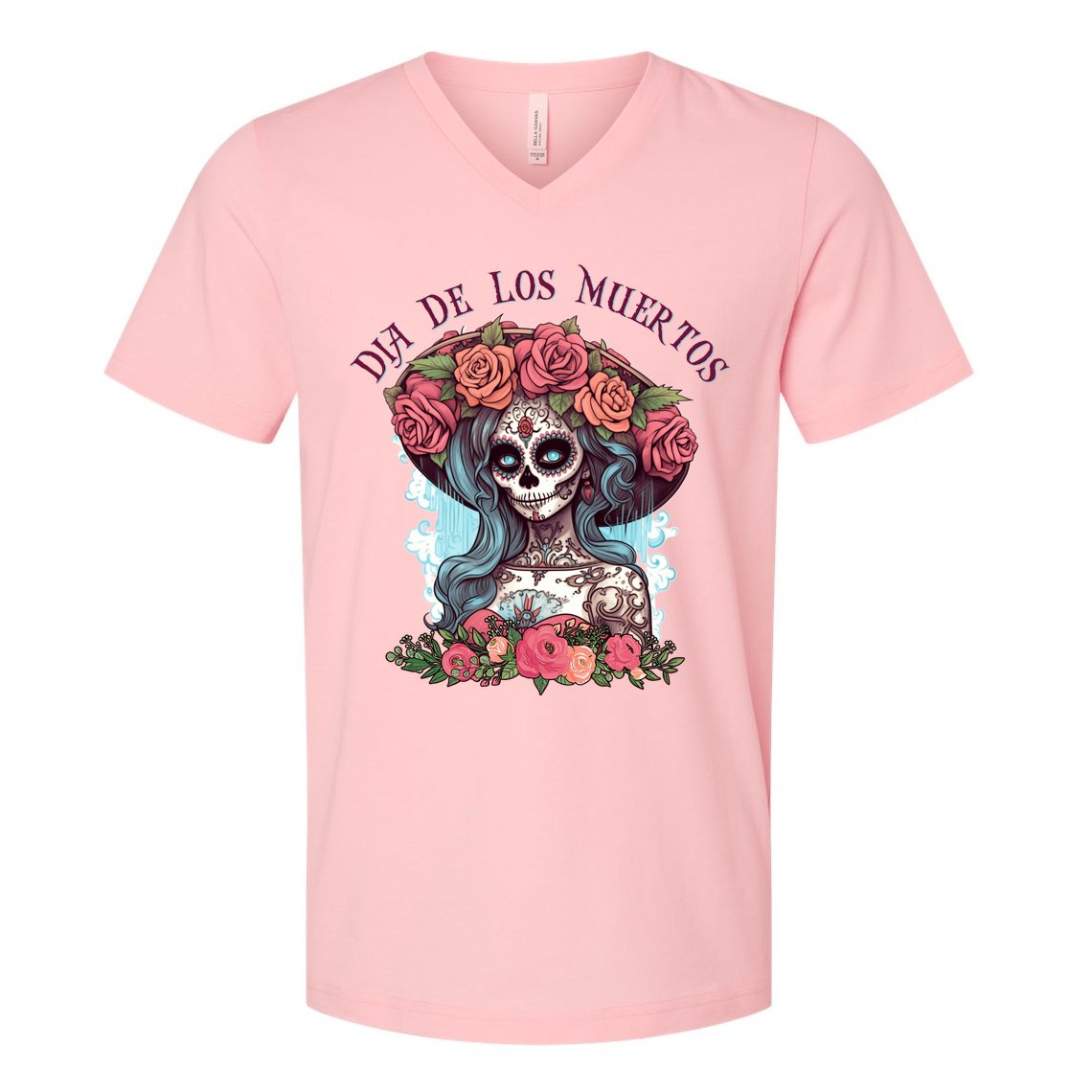 Dia De Los Muertos Floral Woman V-Neck T-Shirt