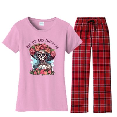 Dia De Los Muertos Floral Woman Women's Flannel Pajama Set