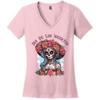 Dia De Los Muertos Floral Woman Women's V-Neck T-Shirt