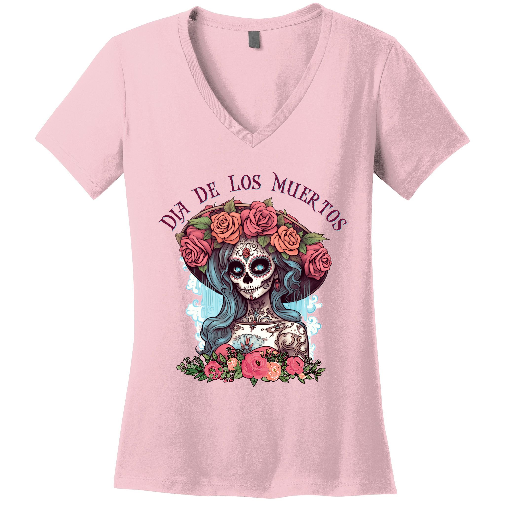 Dia De Los Muertos Floral Woman Women's V-Neck T-Shirt