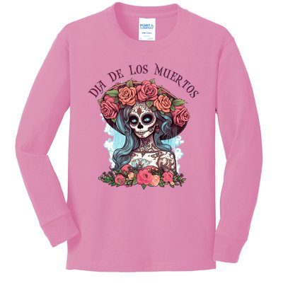 Dia De Los Muertos Floral Woman Kids Long Sleeve Shirt