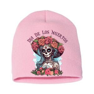 Dia De Los Muertos Floral Woman Short Acrylic Beanie