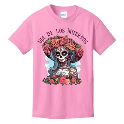 Dia De Los Muertos Floral Woman Kids T-Shirt