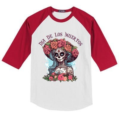 Dia De Los Muertos Floral Woman Kids Colorblock Raglan Jersey