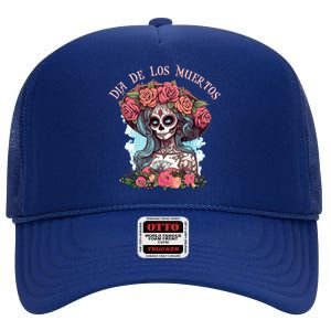 Dia De Los Muertos Floral Woman High Crown Mesh Back Trucker Hat