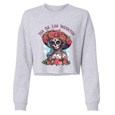 Dia De Los Muertos Floral Woman Cropped Pullover Crew