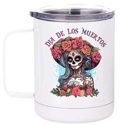 Dia De Los Muertos Floral Woman 12 oz Stainless Steel Tumbler Cup