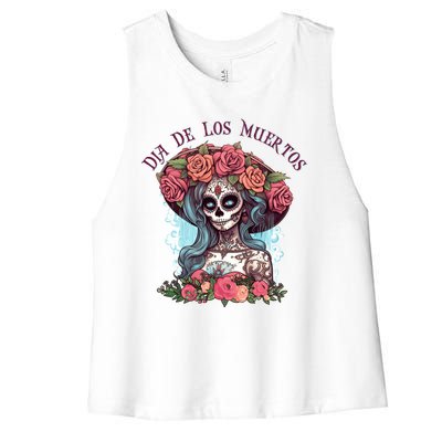 Dia De Los Muertos Floral Woman Women's Racerback Cropped Tank