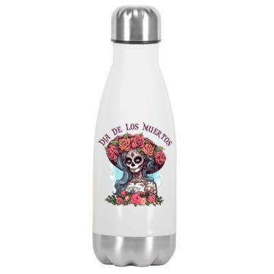 Dia De Los Muertos Floral Woman Stainless Steel Insulated Water Bottle