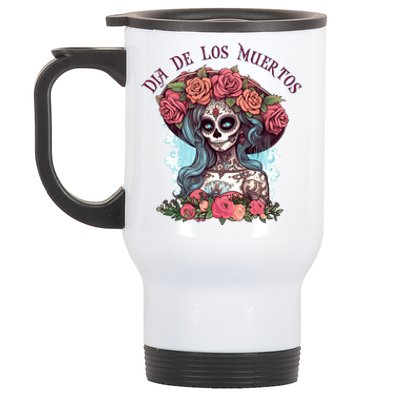 Dia De Los Muertos Floral Woman Stainless Steel Travel Mug