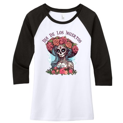 Dia De Los Muertos Floral Woman Women's Tri-Blend 3/4-Sleeve Raglan Shirt