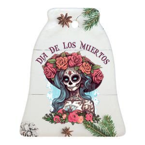 Dia De Los Muertos Floral Woman Ceramic Bell Ornament