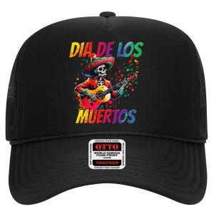 Dia De Los Muertos Skeleton Play Guitar Day Of The Dead Gift High Crown Mesh Back Trucker Hat